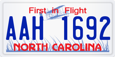 NC license plate AAH1692
