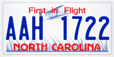 NC license plate AAH1722