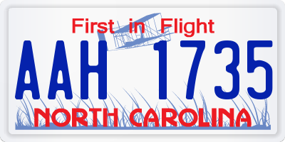 NC license plate AAH1735