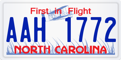 NC license plate AAH1772
