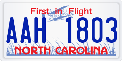 NC license plate AAH1803