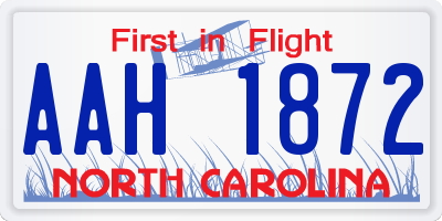 NC license plate AAH1872