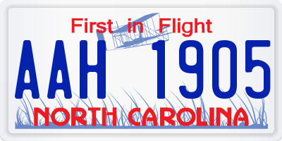 NC license plate AAH1905