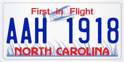 NC license plate AAH1918