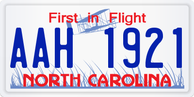 NC license plate AAH1921