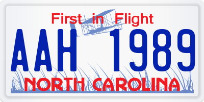 NC license plate AAH1989