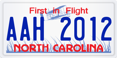 NC license plate AAH2012