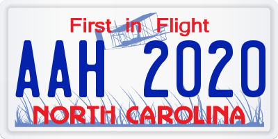 NC license plate AAH2020