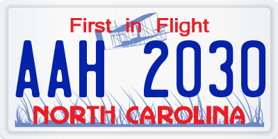 NC license plate AAH2030