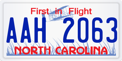 NC license plate AAH2063