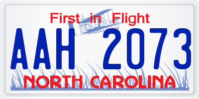 NC license plate AAH2073