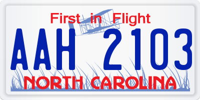 NC license plate AAH2103