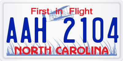 NC license plate AAH2104