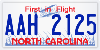 NC license plate AAH2125