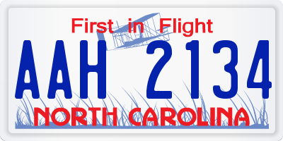 NC license plate AAH2134