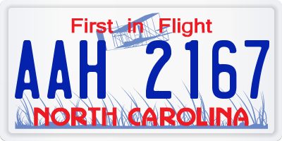 NC license plate AAH2167