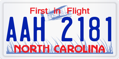 NC license plate AAH2181