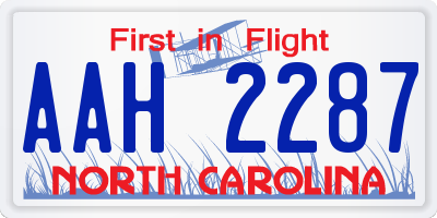 NC license plate AAH2287