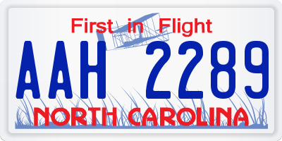 NC license plate AAH2289