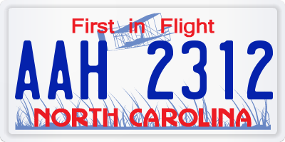 NC license plate AAH2312