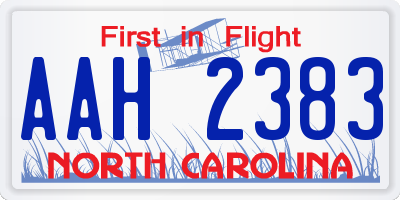 NC license plate AAH2383