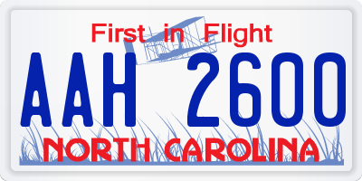 NC license plate AAH2600