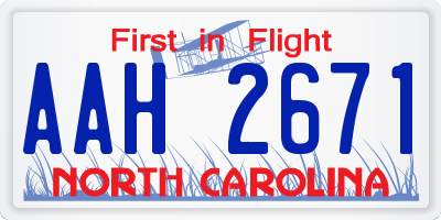 NC license plate AAH2671