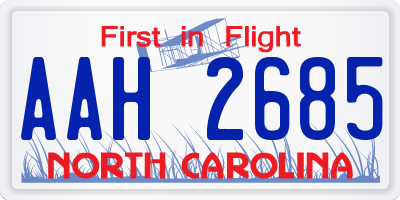 NC license plate AAH2685