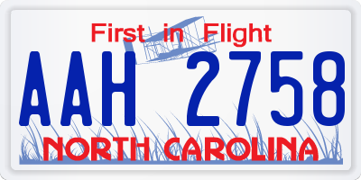 NC license plate AAH2758