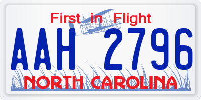 NC license plate AAH2796