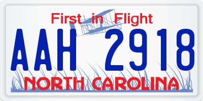 NC license plate AAH2918