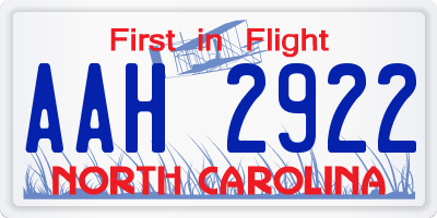 NC license plate AAH2922