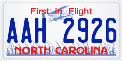 NC license plate AAH2926