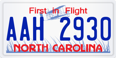 NC license plate AAH2930
