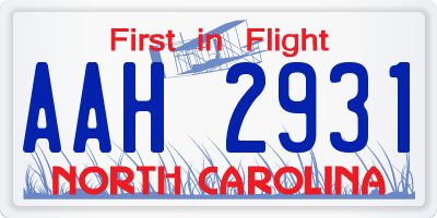 NC license plate AAH2931