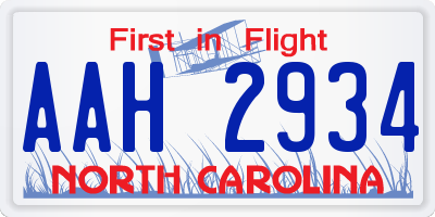 NC license plate AAH2934