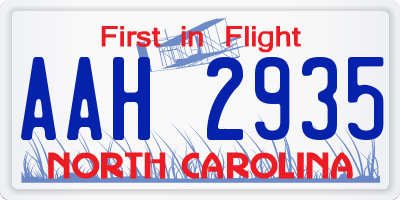 NC license plate AAH2935