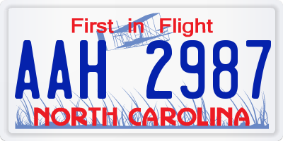 NC license plate AAH2987