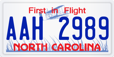 NC license plate AAH2989