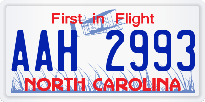 NC license plate AAH2993