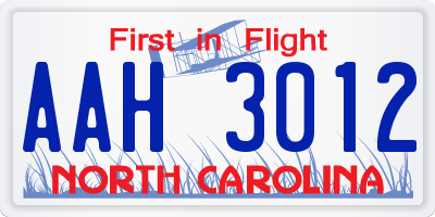 NC license plate AAH3012