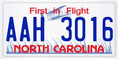 NC license plate AAH3016
