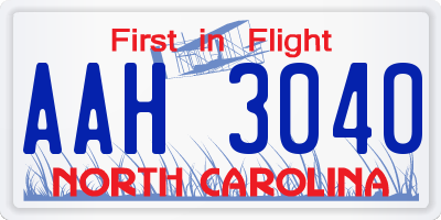 NC license plate AAH3040