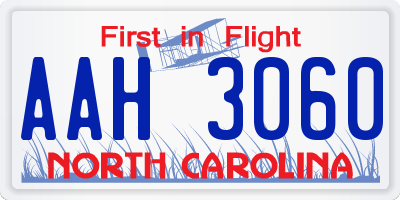 NC license plate AAH3060