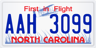 NC license plate AAH3099