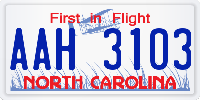 NC license plate AAH3103
