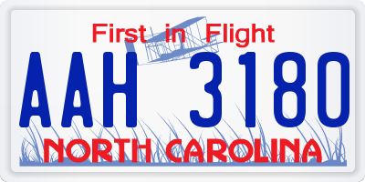 NC license plate AAH3180