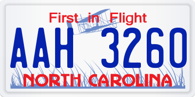 NC license plate AAH3260