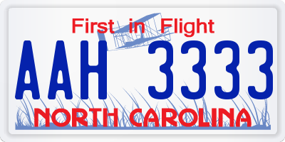 NC license plate AAH3333