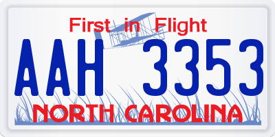 NC license plate AAH3353